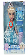 בובת נסיכת הקרח עם כתר כולל מקרופון מוזיקה ואורות בקופסא 28 ס"מ