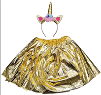 סט חד קרן זהב כולל קשת וחצאית 2 שכבות מבריקה 40 ס"מ / 6 יחידות במארז