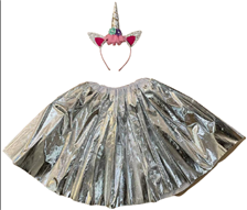 סט חד קרן כסף כולל קשת וחצאית 2 שכבות מבריקה 40 ס"מ / 6 יחידות במארז