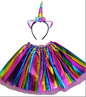 סט חד קרן צבעוני כולל קשת וחצאית 2 שכבות מבריקה 40 ס"מ / 6 יחידות במארז