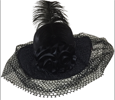 כובע מדאם רשת עם פרחים ונוצה / 6 יחידות במארז