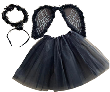 סט כנפיים מלאכית האופל כולל חצאית 40 ס"מ וקשת בשקית PVC עם כארד/ 6 יחידות במארז