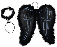 סט כנפי מלאך שחור כולל הילה ארוך 50 ס"מ בשקית PVC עם כארד  / 6 יחידות במארז