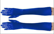 זוג כפפות כחולות ארוכות 38 ס"מ חלקות בשקית PVC עם כארד/ ארוז 6 י'ח במארז