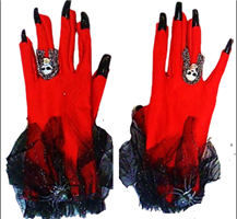 זוג כפפות גולגולת אדום בשקית PVC עם כארד ארוז 6 יחידות במארז