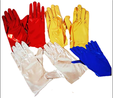 זוג כפפות לייקרה קצר בשקית PVC עם כארד 6 יח במארז מיקס צבעים  זהב 2 כסף 2 אדום 1 כחול 1