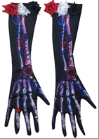 זוג כפפות שלד צבעוני מפואר עם פרחים ארוך שחור בשקית PVC עם כארד ארוז 6 יחידות במארז