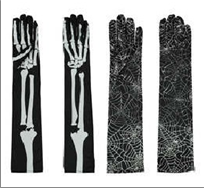 זוג כפפות עצמות/ עכביש שחור בשקית PVC עם כארד ארוז 6 יחידות במארז