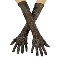 זוג כפפות עכביש ארוך שחור בשקית PVC עם כארד ארוז 6 יחידות במארז