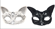 מסכה חתול אוזניים איכותית  בשקית PVC עם כארד/ 6 יחידות במארז 4 שחור 2 לבן