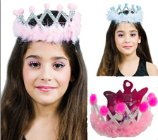 כתר מלך פונפונים עם פרווה על כארד / 24 יחידות במארז  מיקס צבעים