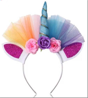 קשת חד קרן פרחים מפואר אוזניים חדות בשקית PVC עם כארד/ 6 יח במארז