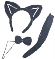 סט חתול שחור 3 חלקים קשת זנב ופפיון על כארד/ 6 יחידות במארז