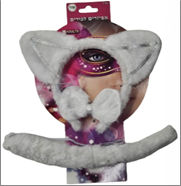 סט חתול לבן 3 חלקים קשת זנב ופפיון על כארד/ 6 יחידות במארז