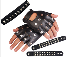 סט פאנקיסט 5 חלקים כולל כפפות  2 צמידים וקולר בשקית PVC עם כארד/ 6 יחידות במארז