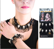 סט קולר וצמיד גולגולות על כארד/ 6 יח במארז