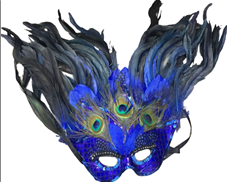 מסכה מפוארת נוצות בשקית PVC עם כארד/ 12 יחידות במארז