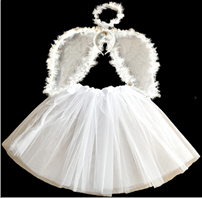 סט כנפיים מלאכית לבן כולל חצאית 40 ס"מ וקשת בשקית PVC עם כארד/ 6 יחידות במארז