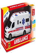 אמבולנס כולל צלילים ואורות חילוץ והצלה גודל 19 ס"מ כולל סוללות בקופסא 23 ס"מ
