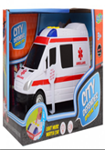 אמבולנס כולל צלילים ואורות חילוץ והצלה גודל 17 ס"מ כולל סוללות בקופסא 20 ס"מ
