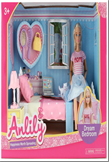 בובת ANLILY חדר שינה מפואר כולל מיטה חתול ואביזרים בקופסא 37 ס"מ