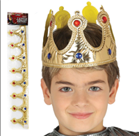 כתר מלך בד בשקית PVC עם כארד 4 זהב 2 כסף/ 6 יח במארז