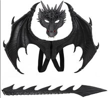 תחפושת דרקון שחור ילדים 3 חלקים מסכה כנפיים וזנב בתיק PVC עם כארד
