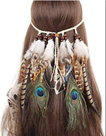 סרט ראש מפואר לאינדיאני עם 2 נוצות טווס על כארד/ 6 יחידות במארז