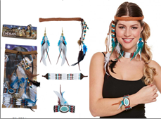 מארז סט לאינדיאני כולל סרט ראש, צמיד, קולר, ועגילים בשקית עם כארד/ 3 יחידות במארז