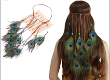 סרט ראש עם 10 נוצות טווס על כארד/ 6 יחידות במארז