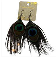 עגילים נוצות טווס/ אינדיאני עם קליפס גודל גדול על כארד/ 6 יחידות במארז