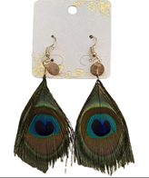 עגילים נוצות טווס/ אינדיאני עם קליפס גודל קטן על כארד/ 6 יחידות במארז