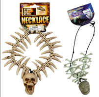 שרשרת עצמות/ ניבים גולגולות לפיראט/ אינדיאני על כארד/ 6 יחידות במארז