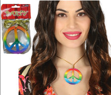 שרשרת תליון היפי גדול צבעוני בשקית PVC עם כארד / 6 יחידות במארז