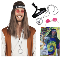 מארז סט להיפי כולל משקפיים תליון שרשרת וסרט ראש על כארד/ 6 יחידות במארז