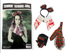 סט יום המתים 4 חלקים כולל קשת, קולר, עניבה, וכפפה בשקית PVC עם כארד / 3 יחידות במארז