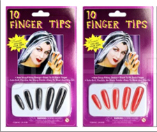 ציפורניים למכשפה/שטן מיקס אדום שחור על כארד/ 12 יחידות במארז