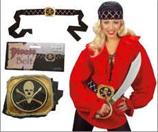 חגורה שחורה גולגולות לפיראטית בשקית עם כארד/ 6 יחידות במארז