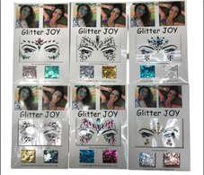 מדבקות אבנים לפנים כולל נצנצים על כארד/ 12 יחידות במארז