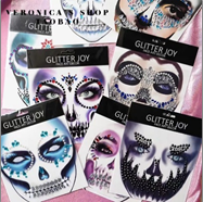 מדבקות אבנים מעוצבות לפנים גולגולות על כארד מיקס 12 דגמים / 12 יחידות במארז