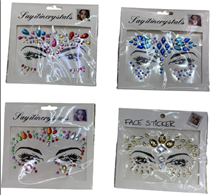 מדבקות אבנים לפנים על כארד מיקס 4 דגמים / 12 יחידות במארז