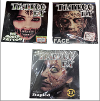 מדבקות קעקועים לפנים זומבי על כארד מיקס 3 דגמים/ 12 יחידות במארז