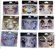 מדבקות קעקועים לפנים על כארד מיקס 9 דגמים / 12 יחידות במארז