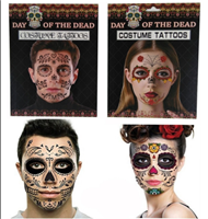 מדבקות קעקועים לפנים יום המתים על כארד מיקס 2 דגמים/ 12 יחידות במארז