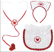 סט אחות לבבות 3 חלקים כולל קשת סינר וסטטוסקופ בשקית PVC עם כארד / 6 יחידות במארז