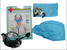 סט רופא מנתח 4 חלקים כולל כובע, מסכה, ראי וסטטוסקופ בשקית PVC עם כארד / 6 יחידות במארז