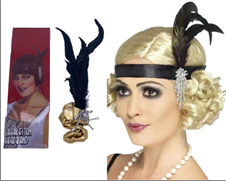 סרט ראש מעוצב נוצה צרלסטון עם יהלום על כארד/ 6 יחידות במארז מיקס צבעים שחור זהב וכסף