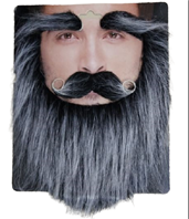 זקן אפור כולל שפם וגבות על כארד/ 6 יחידות במארז