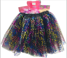 חצאית שחורה עם כוכבים צבעוניים 70 ס"מ 3 שכבות על כארד עם קולב/ 6 יחידות במארז