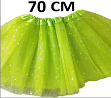 חצאית ירוקה עם כוכבים 70 ס"מ 2 שכבות ובטנה על כארד עם קולב/ 6 יחידות במארז